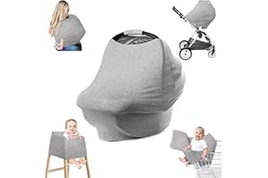 Plushii Baby Car Seat Cover, Multi-Functional Carseat Canopy and Infant Stroller Cover for Boys and Girls, Stretchy 5-in-1 Breathable Breastfeeding Cover, Grey