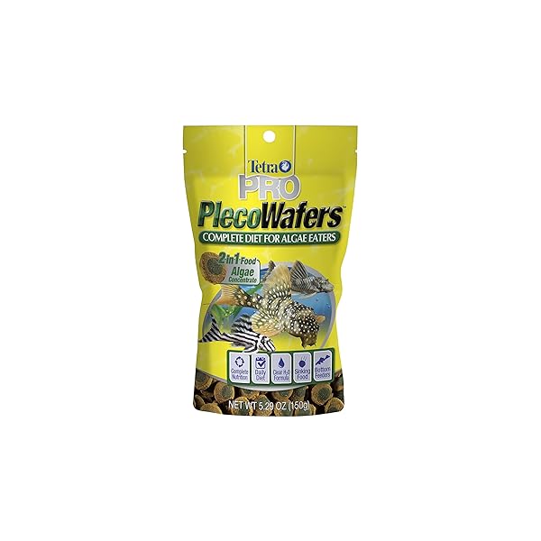 TETRA PRO PLECOWAFERS 5.29 OUNCES, NUTRITIONALLY BALANCED VEGETARIAN FISH FOOD FOR BOTTOM FEEDERS, CONCENTRATED ALGAE CENTER