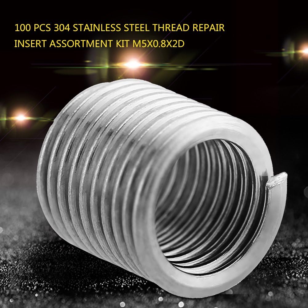 TOPINCN 100 Pcs Wire Screw Sleeve Wire, 304 Stainless Steel Thread Repair Insert Assortment Kit M5X0.8X2D - Image 3