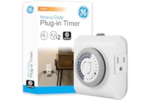 GE 24-Hour Heavy Duty Indoor Plug-in Mechanical Timer, 2 Grounded Outlets, 30 Minute Intervals, Daily On/Off Cycle, for Lamps