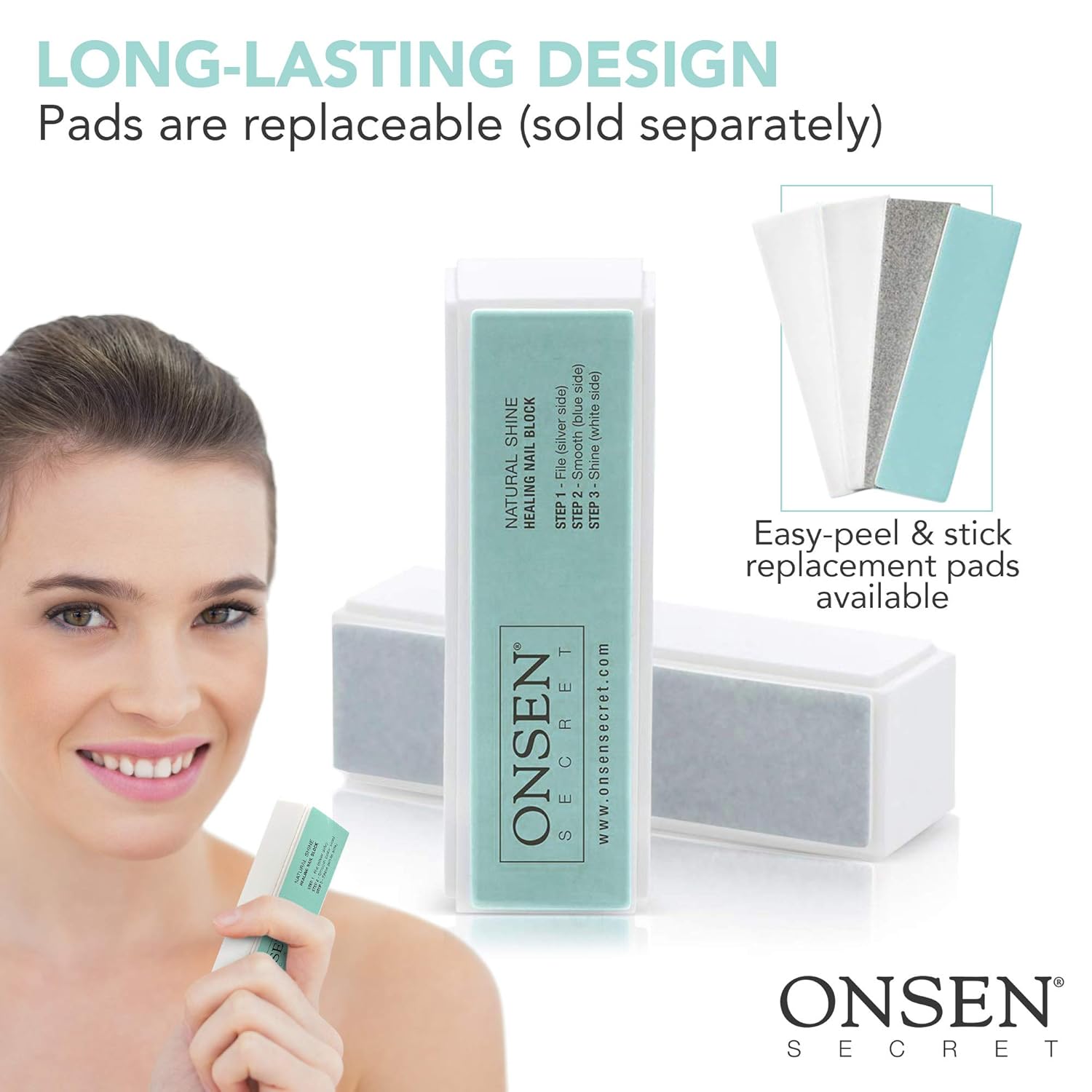 Onsen Japanese Nail Buffer and Shine Kit - Professional Nail File, 3-Way Nail Buffer Block with Free Replacement Pads and Nail Strengthening Cuticle Cream for Healthy Nails, Travel Size Nail Care Kit : Beauty