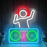 Vveikea DJ Neon Sign Dimmable Dj Player Led Signs for Bedroom Wall Music Light Up Sign for Bar Studio Basement Man Cave Led Wall Decor Cool Dj Gifts
