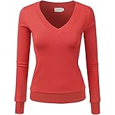 JJ Perfection Simple V-Neck Long Sleeve Pullover Essential Casual Soft Knit Fitted Sweaters for Womens Clothes with Plus Size