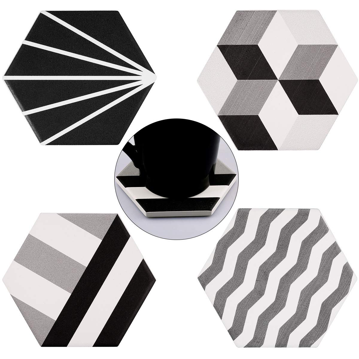 KYEYGWO Natural Diatomite Absorbent Coasters Set of 4, Hexagonal Drink Coasters with Cork Backing, Stone for Home Decoration