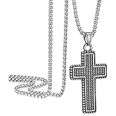 RepaTime Cross Necklace for Men, Stainless Steel Christian Cross Pendant Necklaces for Men, Silver Chain Necklace for Men, Fade-Resistant, Stylish Jewelry Gift for Him