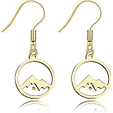 Uloveido Charms Real Mustard Seed Earrings for Women, Stainless Steel Dangle Drop Earrings Y582 (Round Mountain-Gold Color)