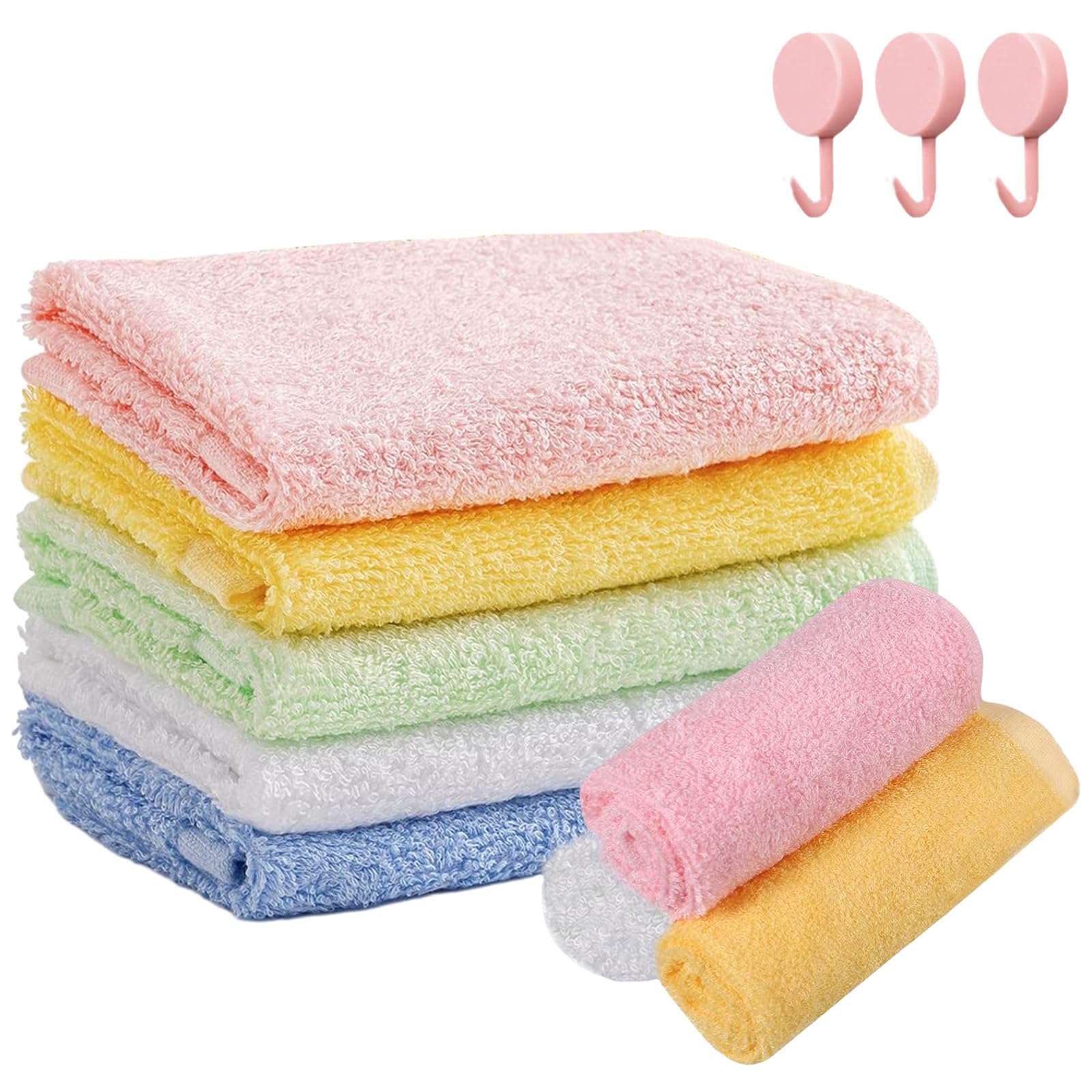 8Pcs Flannel Face Cloth Baby Washcloth Soft Organic Bamboo Washer Absorbent Face Quick Dry Reusable Face Body Cloths Squares Wash Baby Wash Cloth for Women(with 3 Hooks)