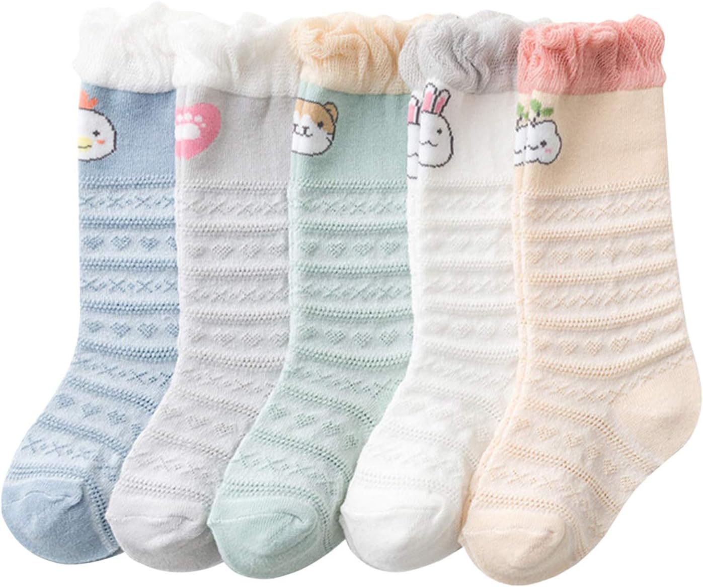 5 Pairs Bow Spanish Baby Girls Knee High Socks Mesh Cotton Newborn Socks Stockings 0-3 Year