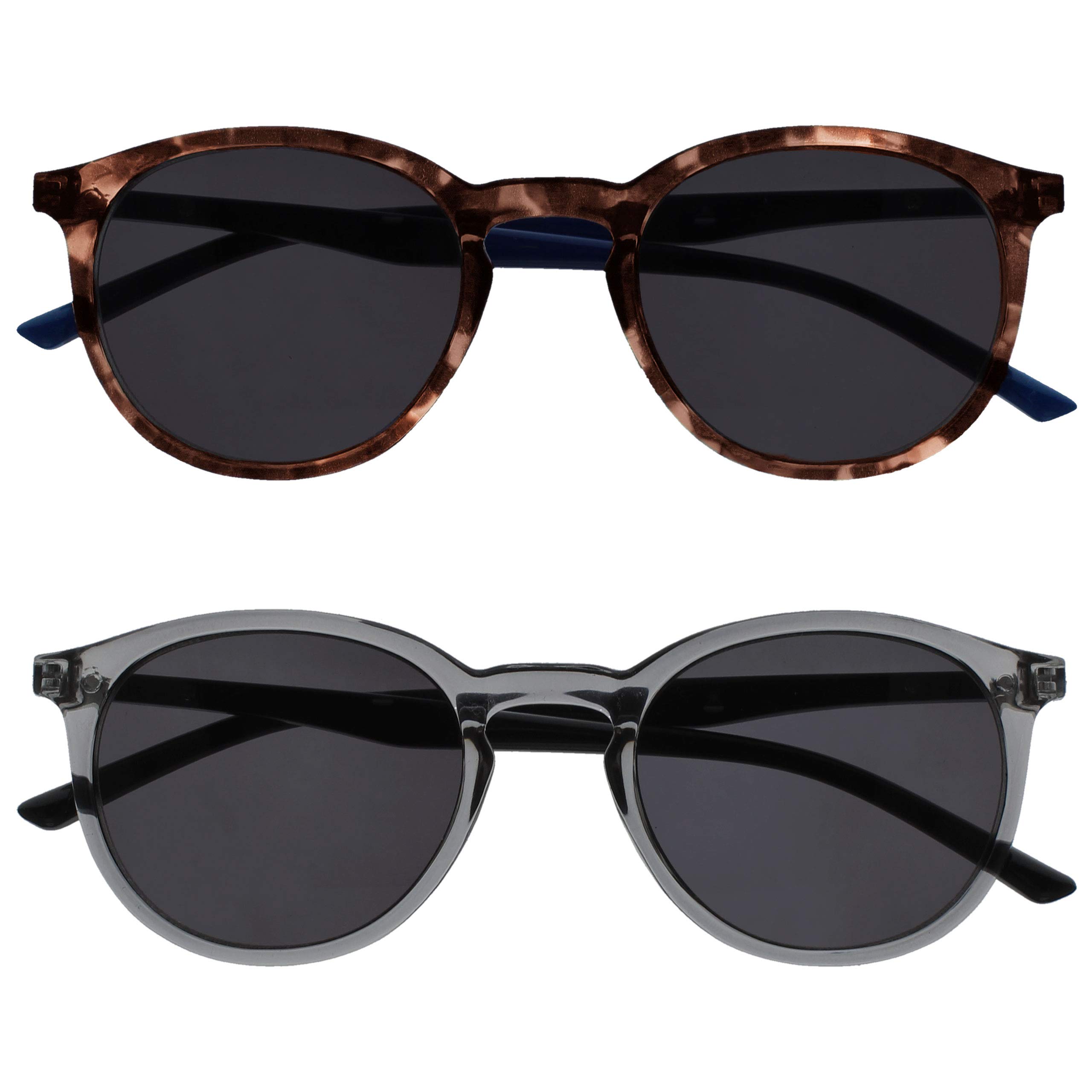 OPULIZE MET Reading SunGlasses for Women Men, Large Frame with UV400 Protection, Brown,Grey +2.5 (Pack of 2)