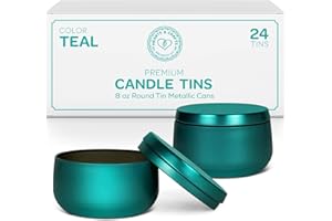 Hearts & Crafts Containers with Lids for Candles - 24-Pack of Teal Candle Tins 8 oz for Candle Making, Storage, and Organizing Small Essentials - Empty Jars for DIY Crafts and Gifts
