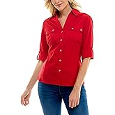 Zac & Rachel Womens Button Down Top with Functional Chest Pockets