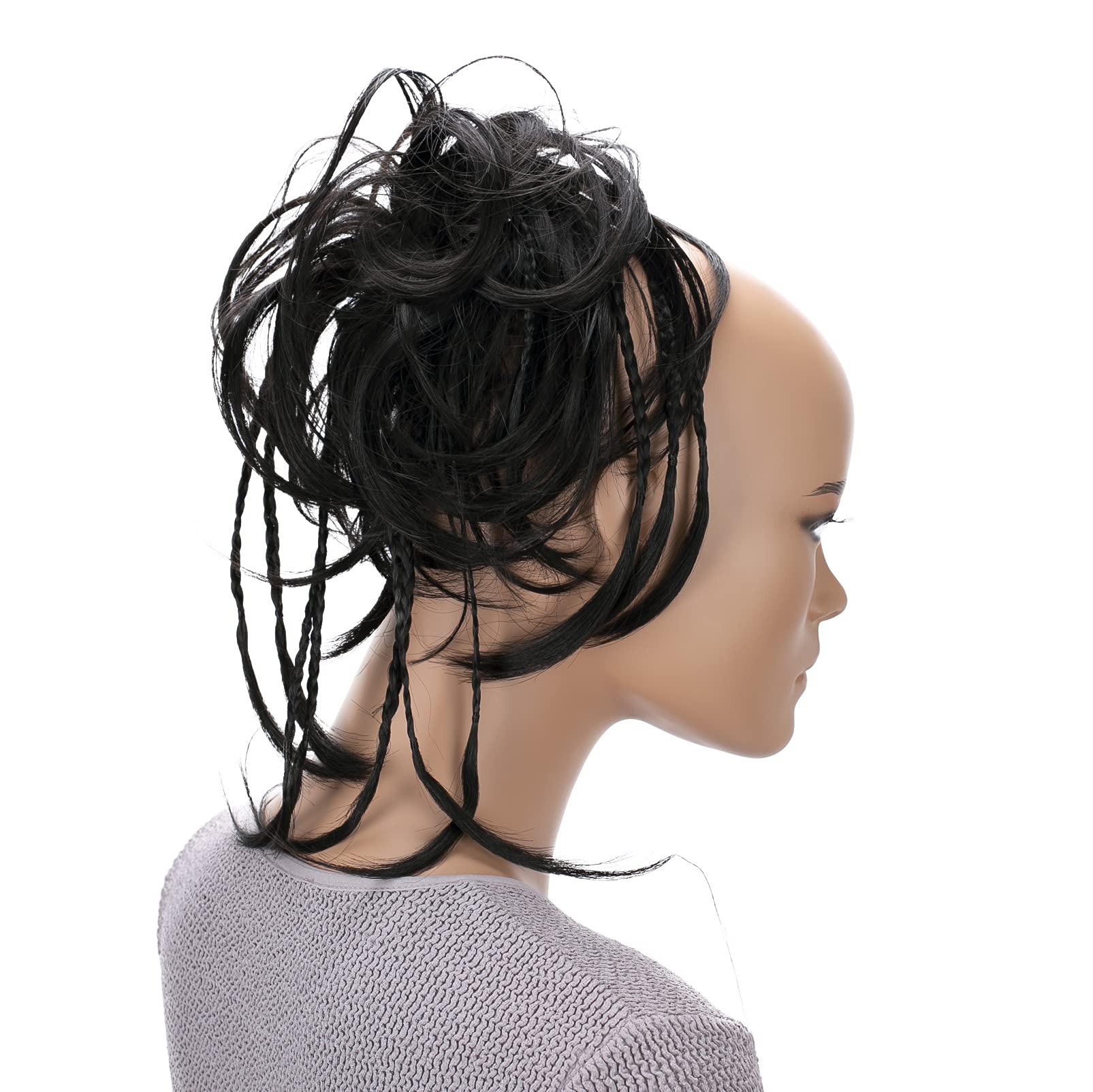 CAISHA XXL Scrunchie Messy Bun Hairpiece Braided Updo Slightly Wavy Voluminous Black-Brown G17D