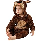 Qszmjo Toddler Halloween Christmas Outfits Unisex Baby Animal Costume Romper Infant's Zip Up Hooded Costume Cosplay Jumpsuit
