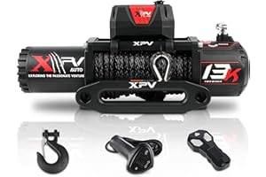 XPV AUTO 13000lb. Winch Synthetic Rope Electric Truck Winch Waterproof with Wireless Remotes for 4WD 4x4 Off Road Vehicle Truck, Black丨Dark Knight Series