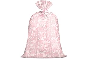 Loveinside Pink Jumbo Large Plastic Gift Bag, Baby Girl Design Plastic Bag with Tag and Tie for Birthday, Baby Shower and Holiday, 56" x 36", 1 Pcs