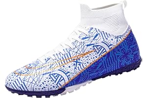 XJIODF Men's Soccer Shoes High-Tops Lace-Up Non-Slip Spikes Indoor Football Futsal TF Turf Cleats