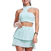 Tennis Skirt Sets for Women Half High Collar Irregular Bra Double Ruffle Golf Skirt Set Women 2 Piece Outfits