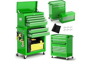 Dawmilon Tool Chest, 8-Drawer Rolling Tool Storage Cabinet with Wheels, Detachable Top Tool Box, and Locking Mechanism, Metal Tool Cart with Liner and 6 Hooks for Garage, Workshop, Green