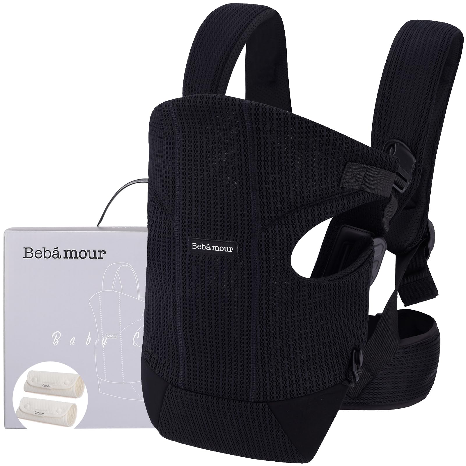 Bebamour Baby Carrier Front and Back Baby Carrier with 2 Shoulder Bibs, Black — image 1