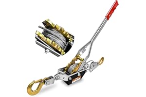 KITUYOTO Come Along Winch Tool 2T, 2 Gear Come Along Power Ratchet Puller Tool with Cable 2 Hooks, Cable Winch Puller for Construction, Moving, Securing, Automotive