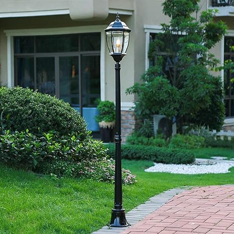 Amazon Co Jp Hines ヨーロッパのレトロなガラスのランタンガーデン芝生の通りの光アメリカのアンティークのアルミニウム1ライト景観高いポールヴィラ防水屋外の列ランプフロアライト ホーム キッチン