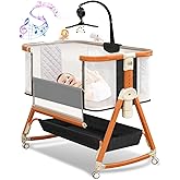 3 in 1 Bassinet,Baby Bassinets Bedside Sleeper with Musical Toy,Adjustable Height Bedside Bassinet for Baby with Wheels and Storage Basket,4-Sided Mesh Bedside Crib for Newborn 0-6 Months (Black)