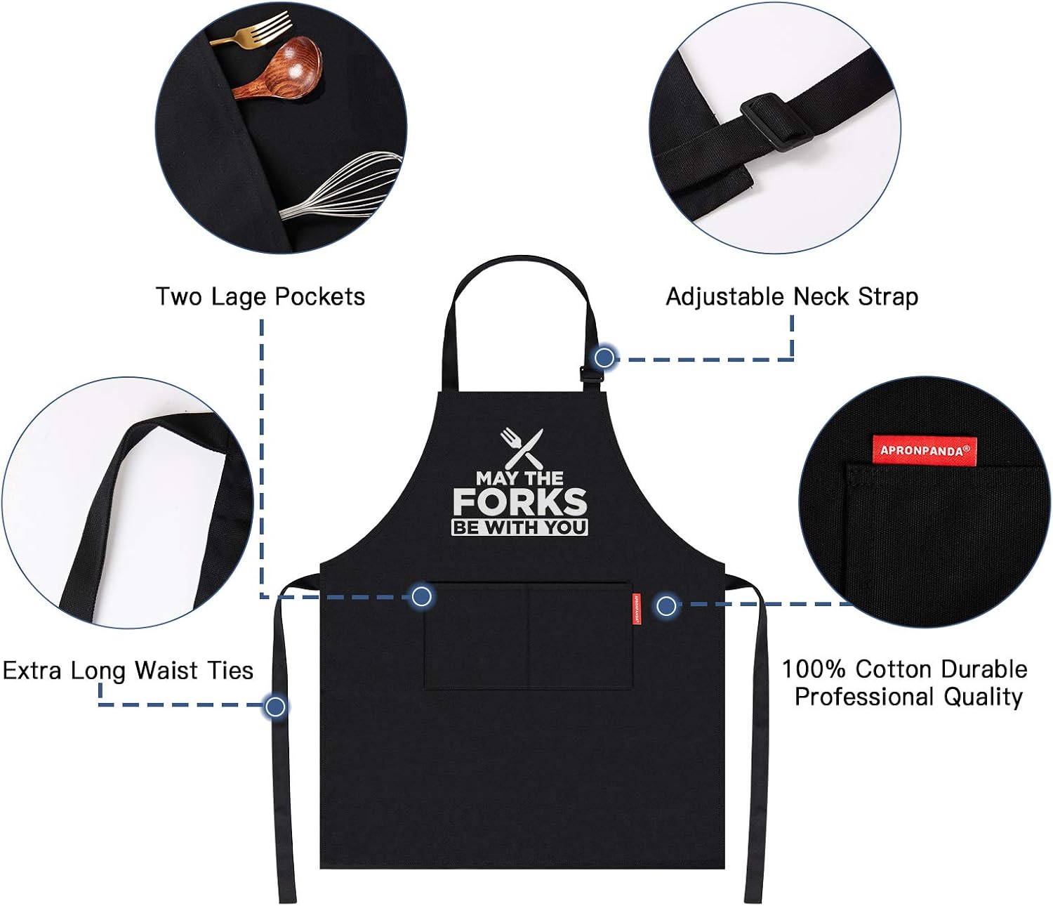 Mens BBQ Grilling Kitchen Aprons-May The Forks Be with You, Novelty Funny Cooking Apron for Movie Fans Black Chef Apron - Image 3