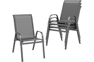 ONBRILL Patio Chairs set of 4, Easy Assembly Stackable Outdoor Dining Chairs with Wide Seat and Sturdy Metal Frame, Breathable All Weather Textilene Outdoor Chairs Set of 4 for Deck, Pool, Porch, Grey