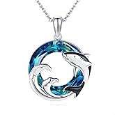AXOMY Sterling Silver Blue Crystal Shark Pendant Necklace for Women - Ocean Lovers