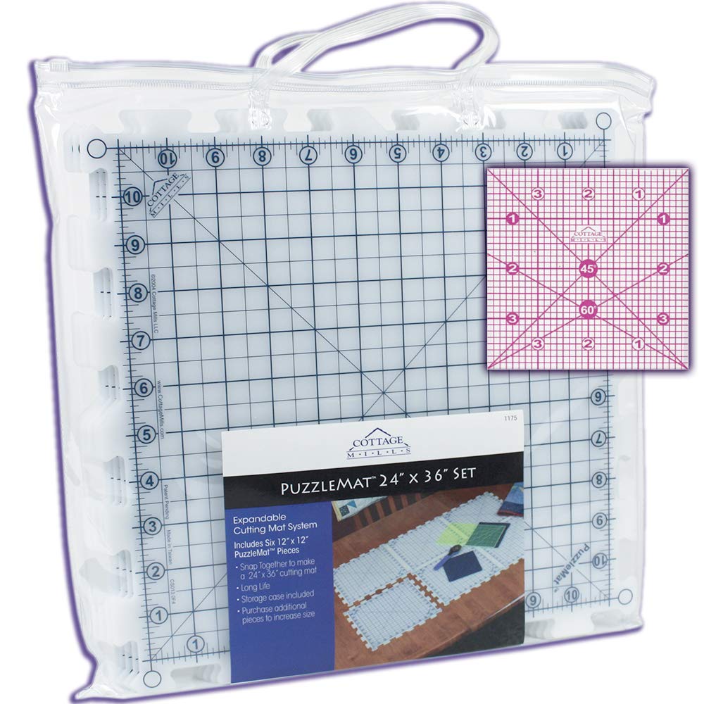 PuzzleMat 24” x 36” Rotary Cutting Mat Set – Includes 6 – 12” x 12” Pieces and Carrying Case. Perfect for the Quilter on the Go! ++ Bonus Free 4” x 4” Acrylic Ruler ++