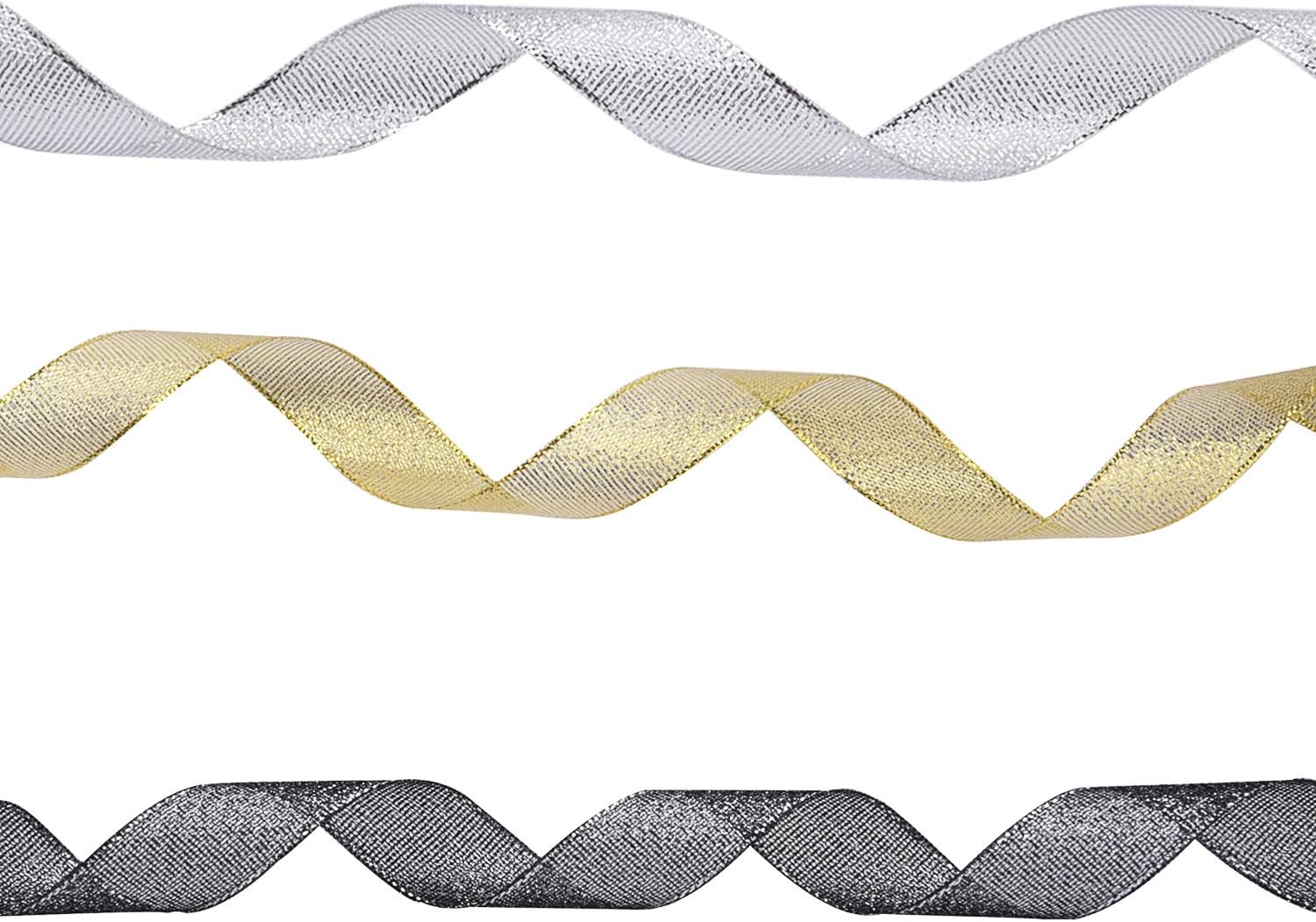 Livder 3 Rolls 75 Yard Metallic Glitter Ribbon for Gift Wrapping Birthday Holiday Graduation Party Decoration (Golden, Silvery, Silver-Black): Health & Personal Care