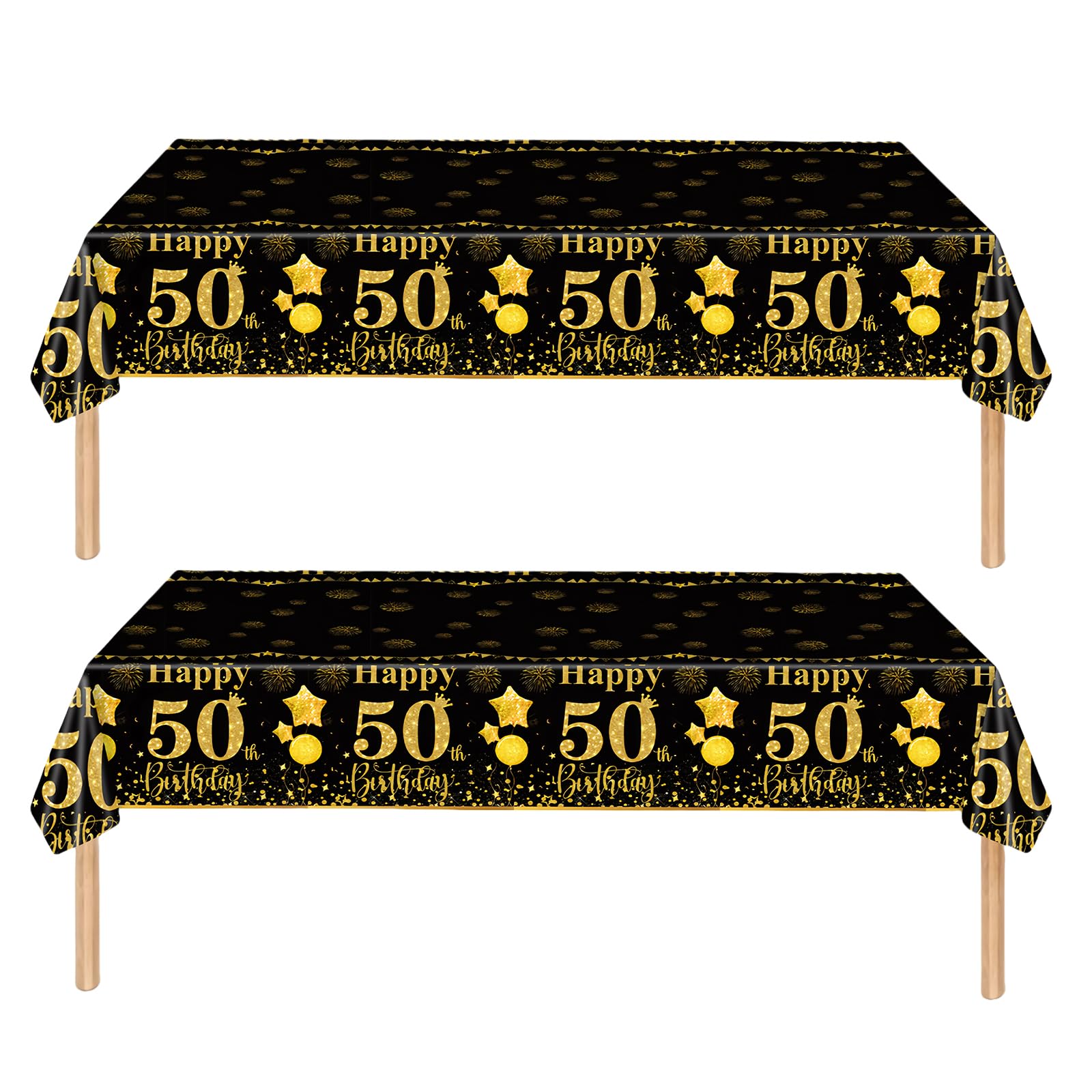2Pcs Black Gold Happy 50th Birthday Table Cloth Cover Party for Men,Women,Him,Her,137*274cm 50th Birthday Table Decorations,Rectangular Plastic Tablecloth for 50th Birthday Party Supplies Decorations