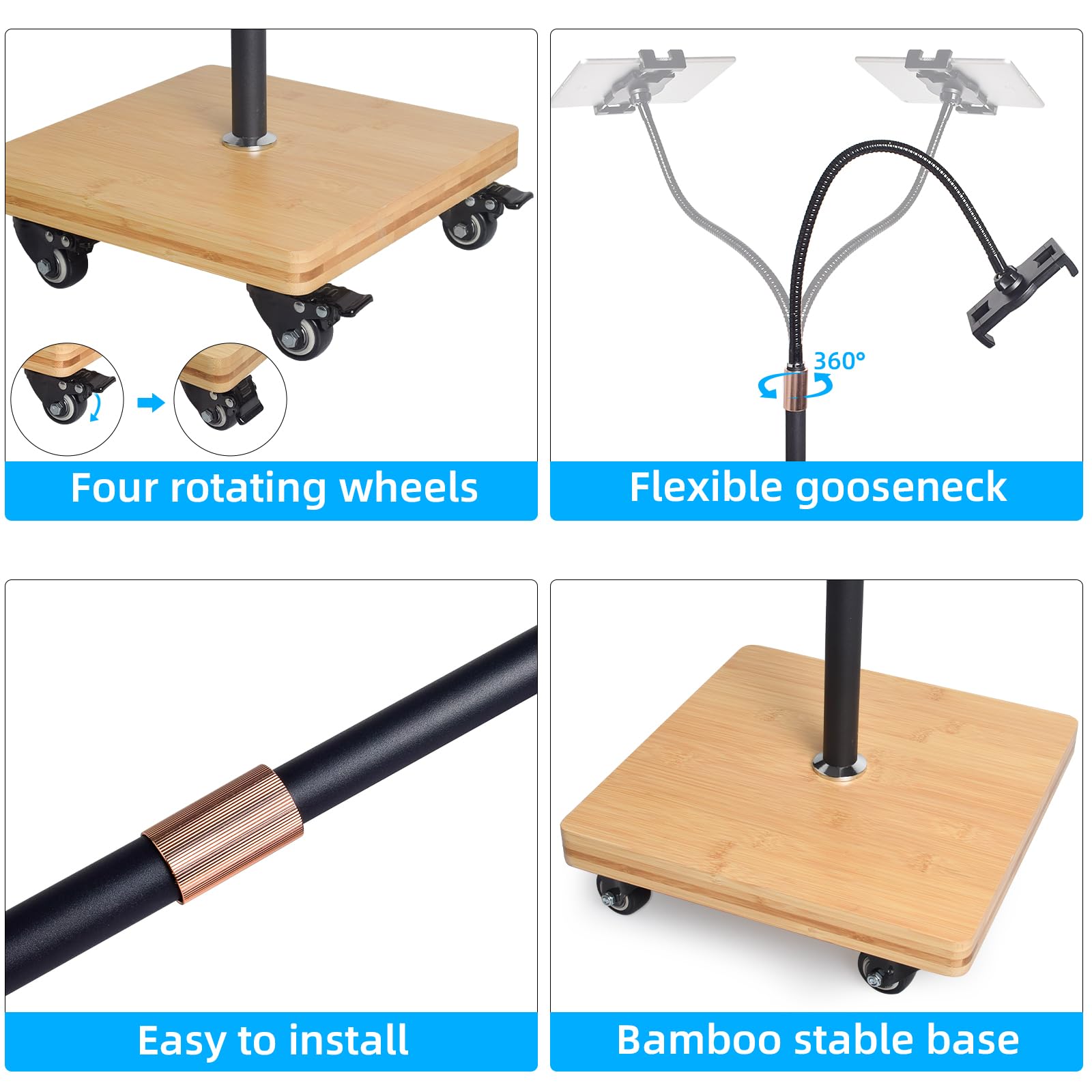 Ipad Stand Floor with Wheels,Adjustable Height Tablet Floor Stand for