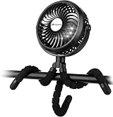 Amacool Pram Fan Battery Operated Stroller Clip On 3 Speeds Black