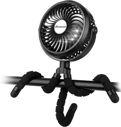Amacool Pram Fan Battery Operated Stroller Clip On 3 Speeds Black