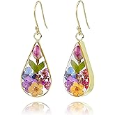 925 Sterling Silver Pressed Flower Teardrop Earrings,Hypoallergenic Women's Jewelry Gift for Mom and Wife,Handmade Natural Dried Flower Teardrop Earrings Jewelry Gift