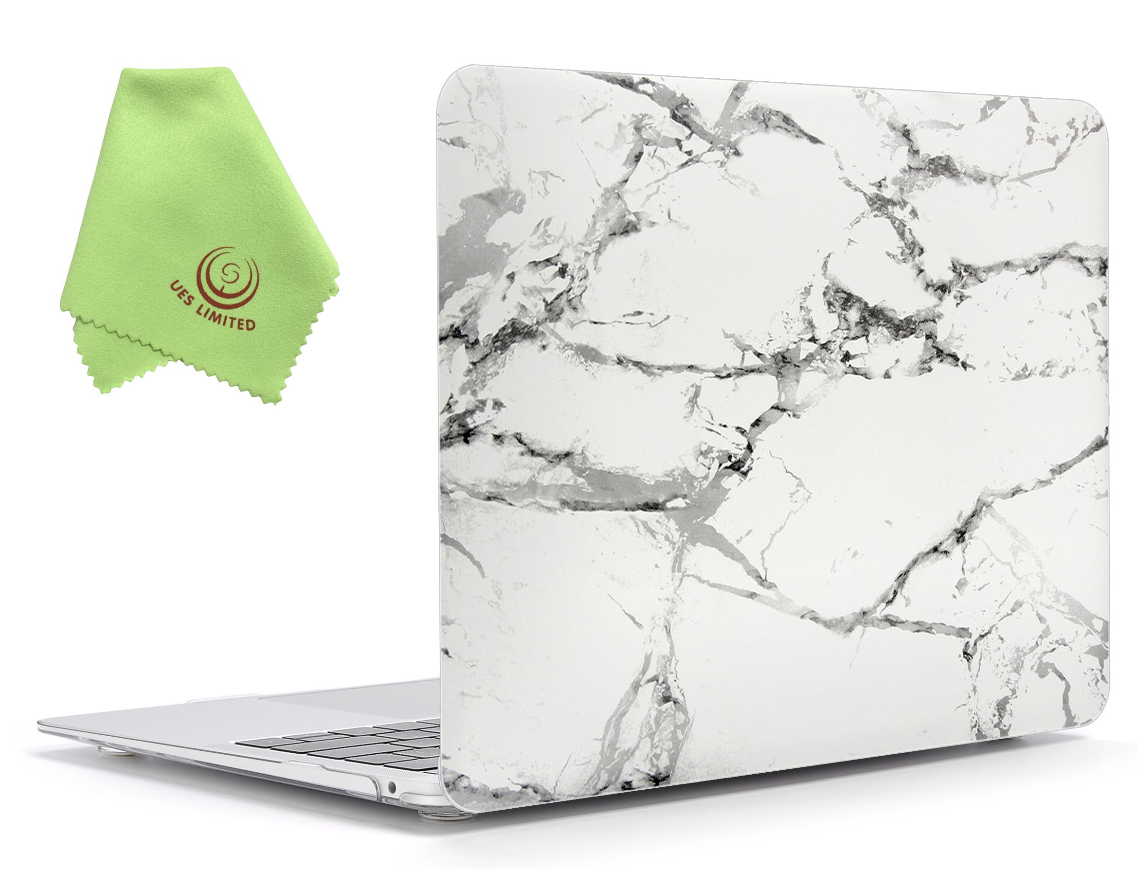 UESWILL Compatible with 2021 2020 2019 2018 MacBook Air 13 inch M1 A2337 A2179 A1932 with Retina Display Touch ID, Marble Pattern Hard Case Cover + Microfiber Cloth, White/Grey