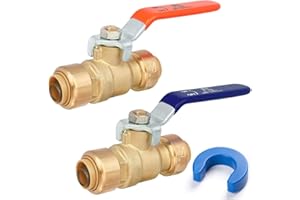 JUWO 1/2" Shut Off Valve for PEX, Copper, CPVC Pipe, Push to Connect Ball Valve, Brass Plumbing Fitting with Upgraded Stiffener (2 Pack)