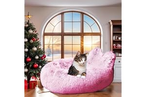 Lazy Rabbit Upgrade Cat Bed, Cat Beds for Indoor Cats, Calming and Cozy Large Fluffy Warming Cat Beds, Washable, Plush and Modern Beds & Furniture, Gradual Pink Color, 24inch