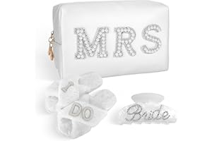 GODAYS Bride to Be Gift Set, Bridal Shower Gifts - Makeup Bag, Hair Clip, Slippers - Wedding Gifts, Bachelorette Party Decora