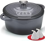 Overmont 28cm Enamelled Cast Iron Round Casserole Pot with Lid Grey 7QT