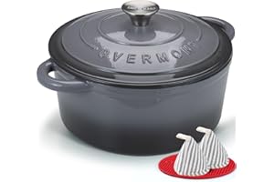 Overmont Enameled Cast Iron Dutch Oven - Cookware with Cookbook Cotton Heat-resistant Caps - Heavy-Duty Enamel Pot with Lid f