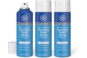 DCH Labs 5% Lidocaine Numbing Spray Maximum Strength Relief, 5 oz, Topical Anesthetic That Sprays at Any Angle, Vegan & Cruelty-Free, Secured with Child Resistant Cap (3-Pack)