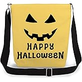 LiuenMgg Halloween Pumpkin Face Print Canvas Crossbody Bag, Adjustable Strap Lightweight Purse with Top Zipper & Inner Pocket, Daily Shoulder Bag Halloween Present for Women