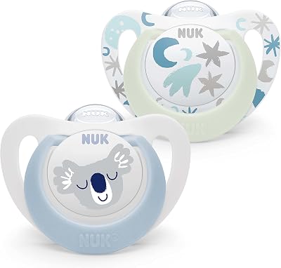 NUK Star Baby Dummy 0-6 Months Day Night Soothers Silicone Blue Koala 2 Count