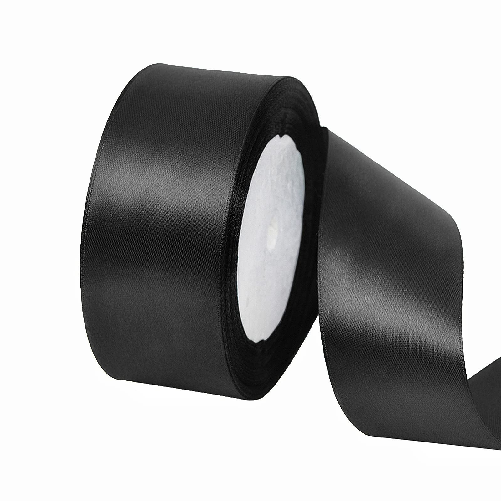 POPOYU 40mm Black Satin Ribbon, 23M 1.5Inch Wide Solid Polyester Fabric Double Sided Satin Decorative Ribbon for Gift Wrapping, Wedding, Floral & Xmas Presents Gift Party Decoratin Ribbons