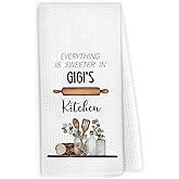 Pugwak Gigi Gifts Kitchen Dish Towels 16x24 Inch, Best Grandma Gifts for Christmas from Grandkids, Grandmother Gift, Everything is Sweeter in Gigi's Kitchen Decorative Hand Towel Tea Towels