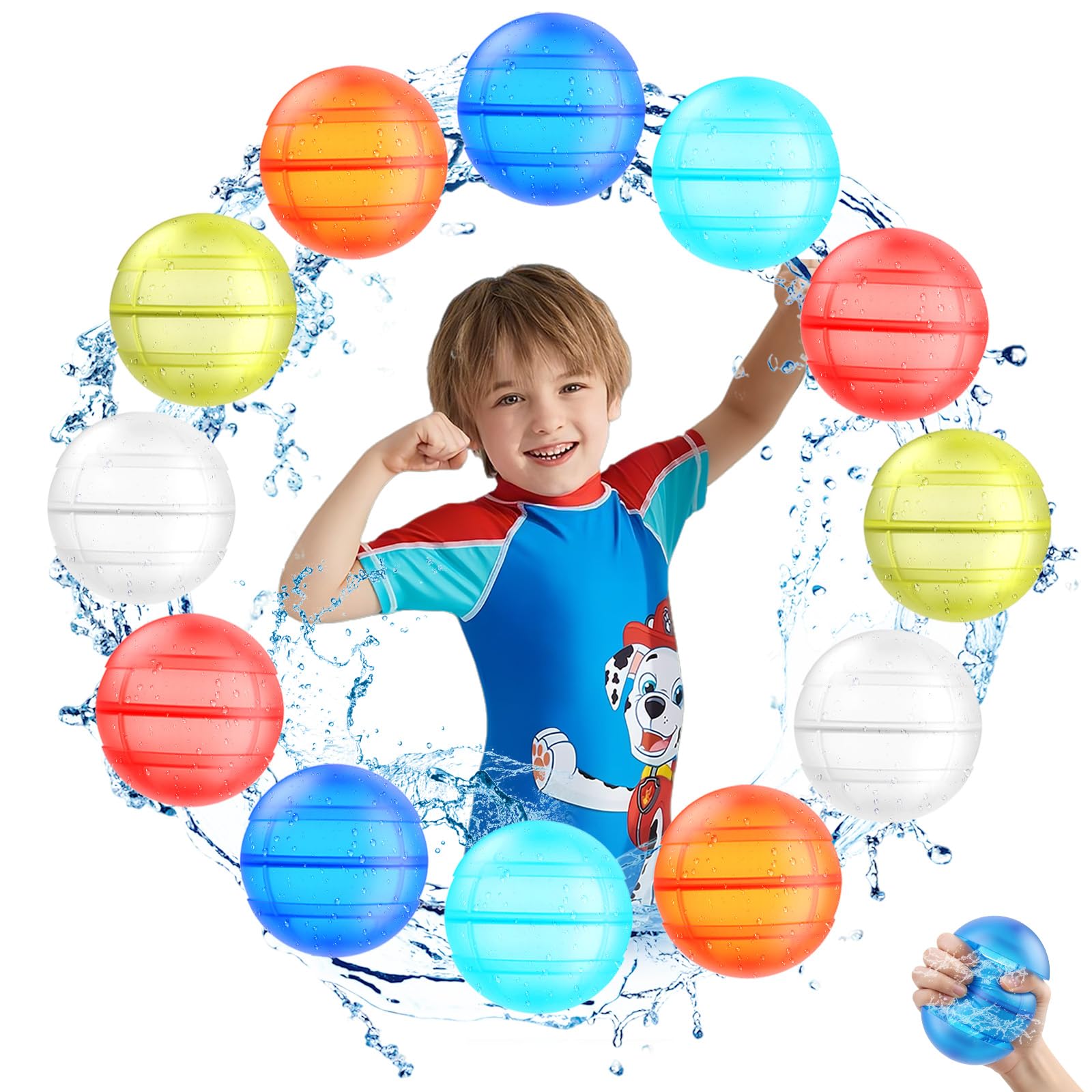 Reusable Water Balloons for Kids Water Bombs Splash Balls for Pool, Water Bomb for Summer Garden Pool Beach Outdoor Toys, Fun Party Games Water Toys, 12PCS