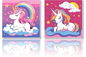 AILIBUT 2 Pack Paint by Numbers Kit for Kids - Age 4-12, Framed Canvas, Cartoon Drawing, Color by Number, 8x8 Inch