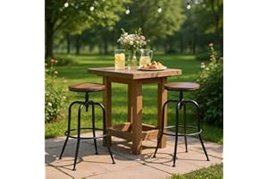 Homy Casa Set of 2 Swivel Lifting Patio Stools with Swivel Wooden Bar High Chairs for Outdoor Patio Use Barbecue, Oak
